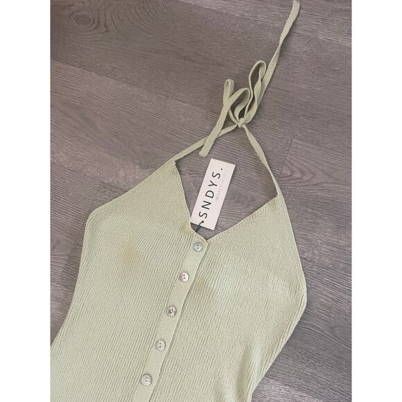 NWT Sndys Arles Halter Mini Dress XL Pear Sage Green Knit Button Front Bodycon - Picture 6 of 11
